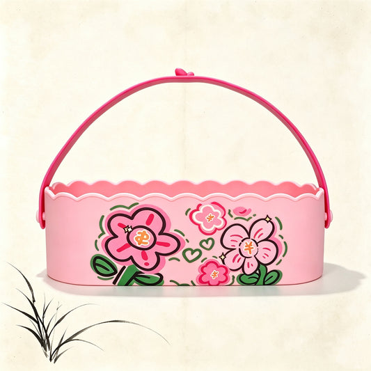 Pretty Floral Silicone Makeup Brush Cleaning Basket | Sloped‑Inner Wash & Dry Makeup Tool Organizer