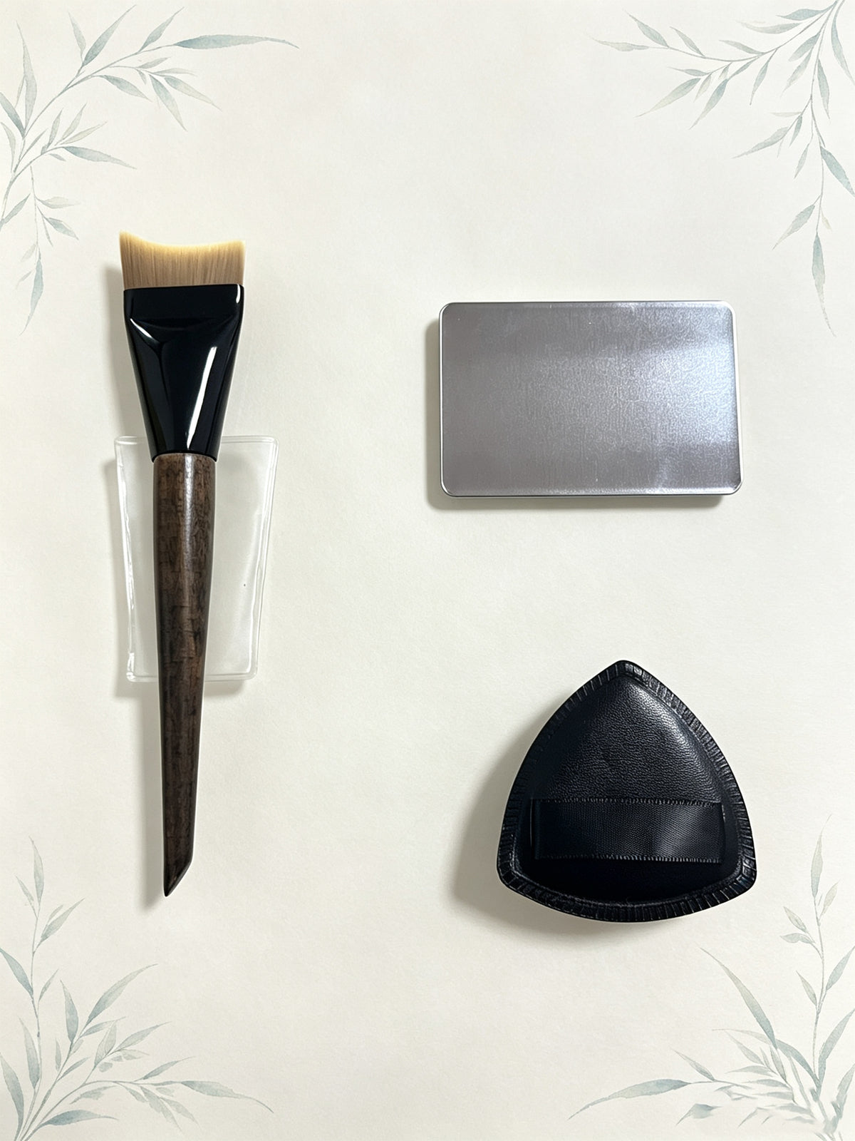 Premium Base Makeup Kit – Foundation Brush, Powder Puff & Makeup Mixing Palette | 4 Brush Shapes Available