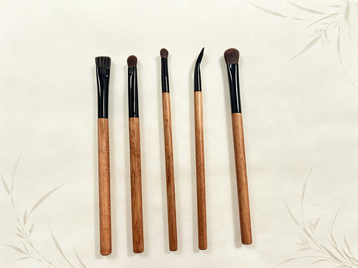 5‑Piece Premium Wooden Handle Eye Makeup Brush Set, Professional Eyeshadow Brushes